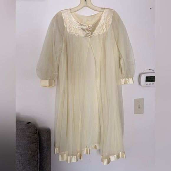 VTG 60s Womens M Butter Yellow Pegnoir Nightgown Set Sabrina Carpenter Babydoll - Picture 5 of 16